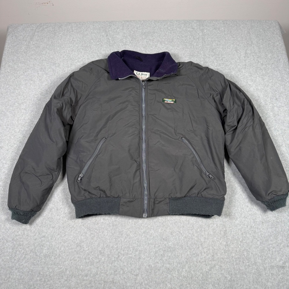 Vintage 90s LL Bean Warm-up Jacket Mens Large Gray Fleece Lined Bomber Full Zip